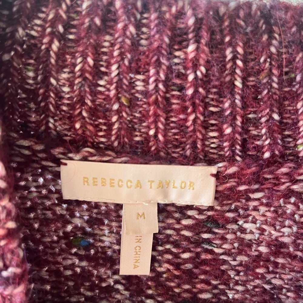 Rebecca Taylor Burgundy Cable Knit Lace Up Sweater Wool Blend Women’s Medium - Picture 3 of 6